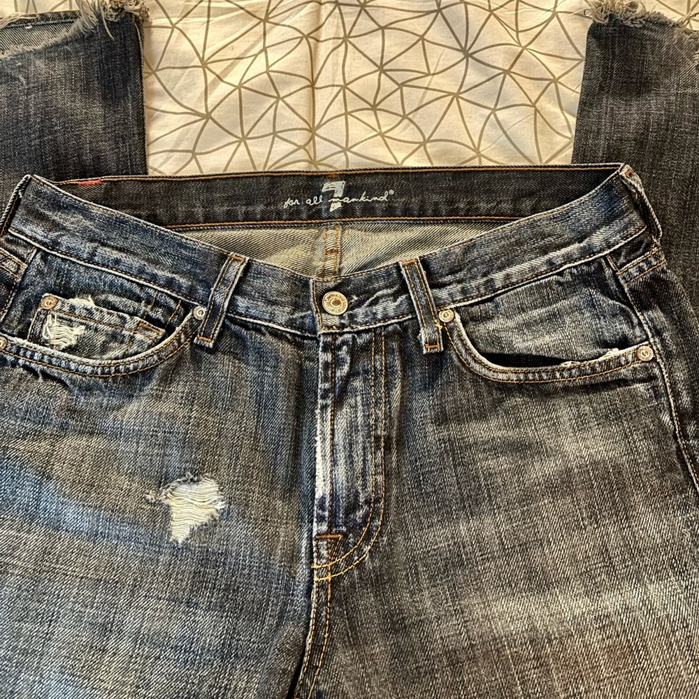* 7 For All Mankind Dark Blue Distressed bootcut lowrise jeans 31x30 * - Picture 4 of 12